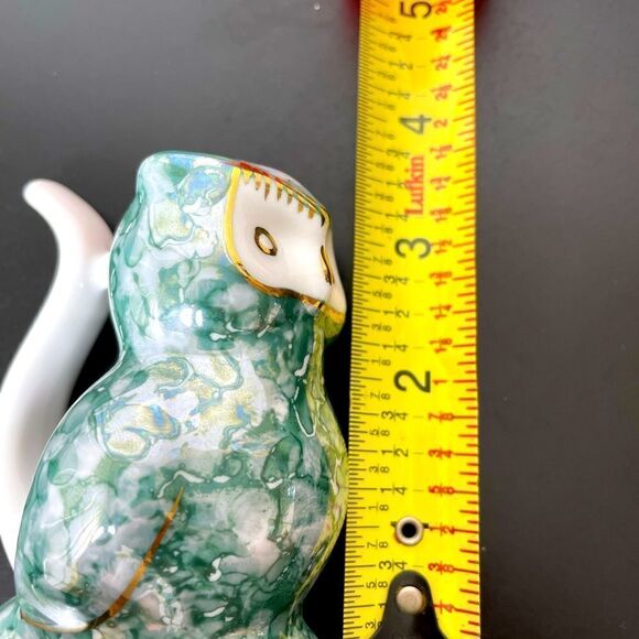 Karlovy Vary Porcelain Owl Sipping Cup Hand Painted Original Marbled teal gold - Picture 2 of 7